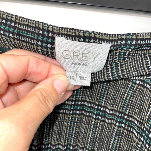 Grey Jason Wu Accordion Midi Skirt Womens Size 10 Lined Side Zipper Green Black - Picture 4 of 10